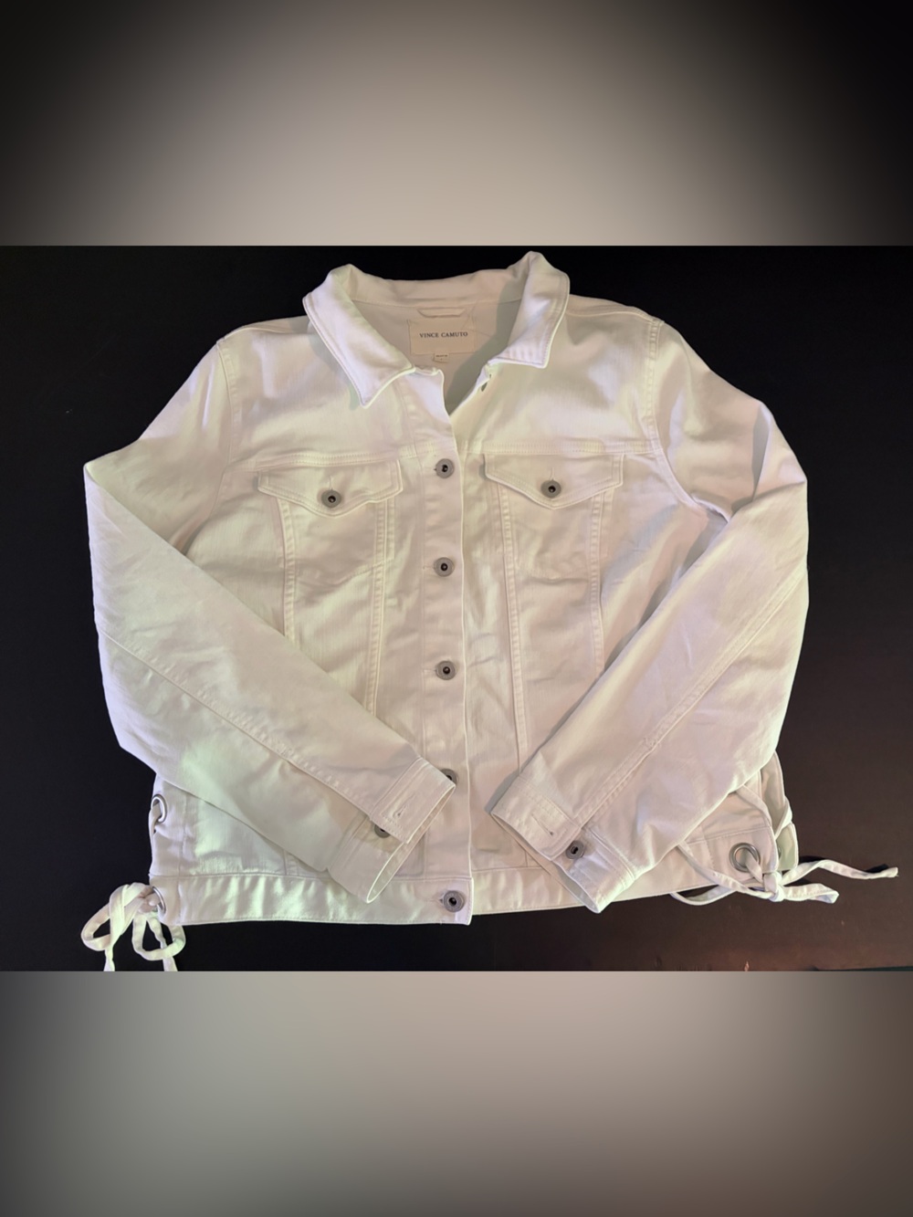 Vince Camuto White Denim Jacket Women [Large] Side Lace Up Eyelet Tie Jean